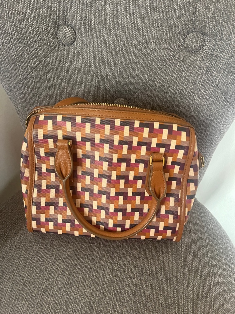 Fossil Multicolor Woven Satchel with Brown Trim, EUC - Picture 4 of 6